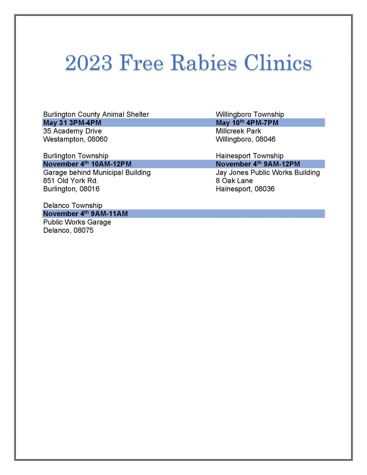 2023 Free Rabies Clinics