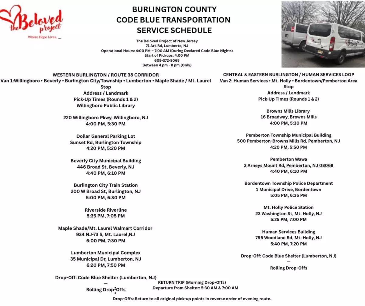 Code Blue Transportation Service Schedule